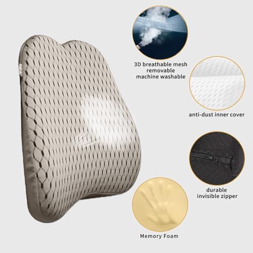 XINJUN XINJUN Memory Foam Lumbar Support Pillow for Car Office Chair Recliner Sofa Beige - View 6 of 8