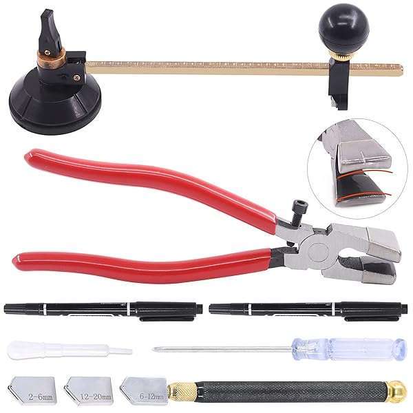 Tanstic 5Pcs Adjustable Circular Glass Cutter Set - 40cm with Suction Cup & Plier for Precision Glass Cutting