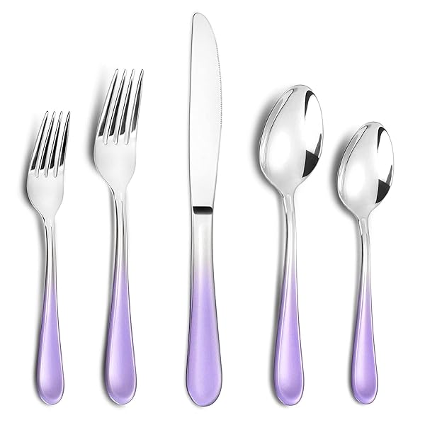 BEGEEL Gradient Purple Stainless Steel Silverware Set for 4 - 20 Piece Mirror Polished Flatware Cutlery Kitchen Utensils Dishwasher Safe