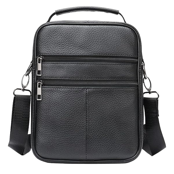 Hebetag Leather Shoulder Handbag Messenger Bag for Men Outdoor Travel Business Crossbody Pack Black Casual Daypack Pouch - View 3 of 8