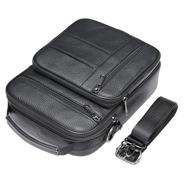 Hebetag Leather Shoulder Handbag Messenger Bag for Men Outdoor Travel Business Crossbody Pack Black Casual Daypack Pouch - View 4 of 8