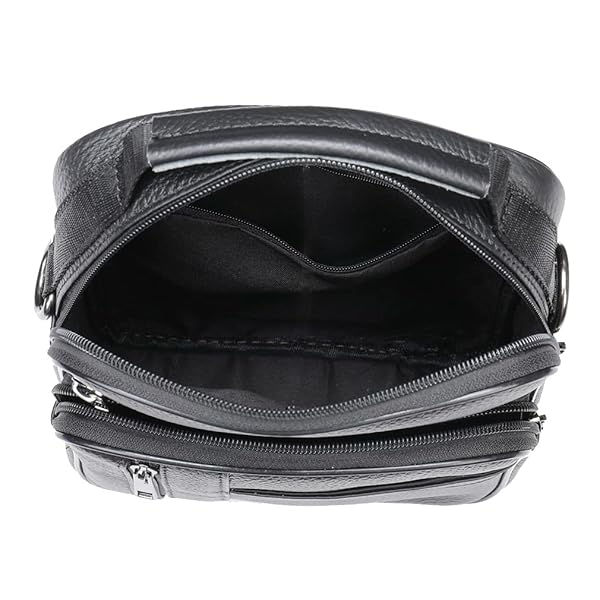 Hebetag Leather Shoulder Handbag Messenger Bag for Men Outdoor Travel Business Crossbody Pack Black Casual Daypack Pouch - View 5 of 8