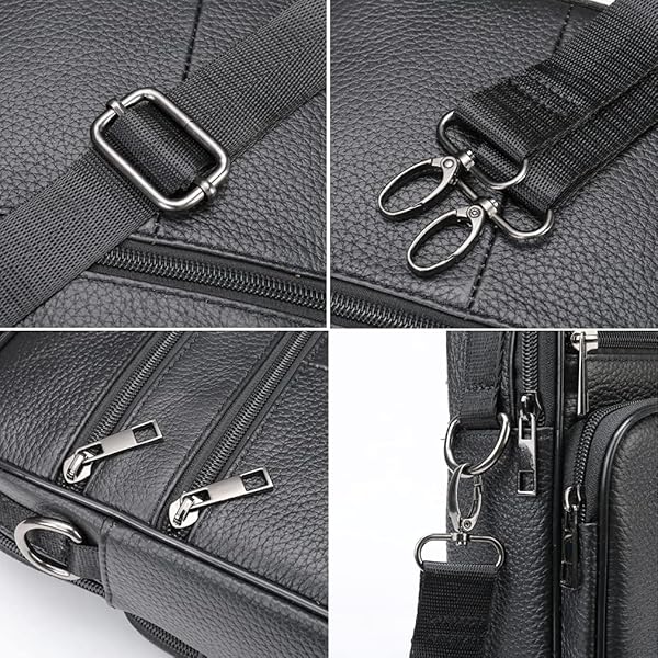 Hebetag Leather Shoulder Handbag Messenger Bag for Men Outdoor Travel Business Crossbody Pack Black Casual Daypack Pouch - View 6 of 8