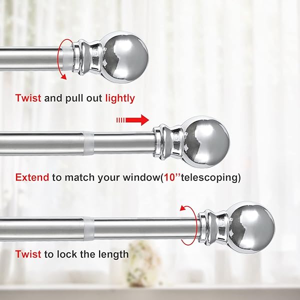 HORSE SECRET Silver Curtain Rods 32 to 66 Inch Heavy Duty Adjustable Rods with Brackets for Windows and Doors in Bedroom Living Room Kitchen Bathroom - View 5 of 7