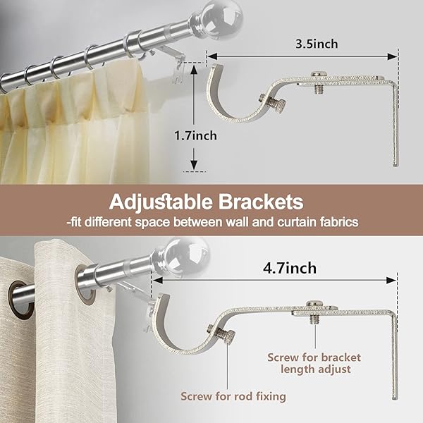 HORSE SECRET Silver Curtain Rods 32 to 66 Inch Heavy Duty Adjustable Rods with Brackets for Windows and Doors in Bedroom Living Room Kitchen Bathroom - View 6 of 7