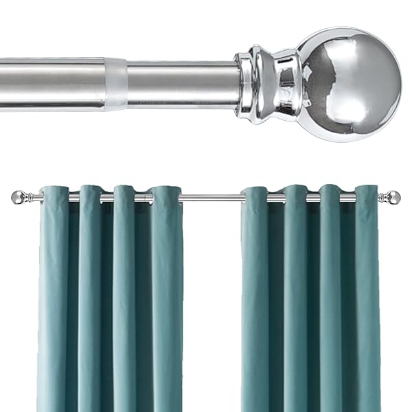 HORSE SECRET Silver Curtain Rods 32 to 66 Inch Heavy Duty Adjustable Rods with Brackets for Windows and Doors in Bedroom Living Room Kitchen Bathroom
