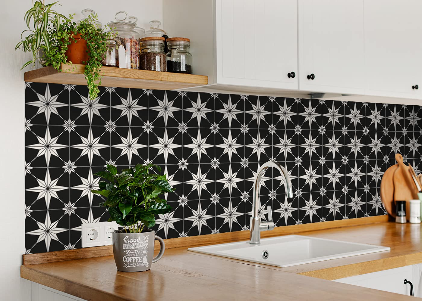 Mi Alma Mi Alma Peel and Stick Tile Backsplash Stair Riser Decals Pack of 24 Black Home Decor 7x7 Inches Each - View 2 of 9