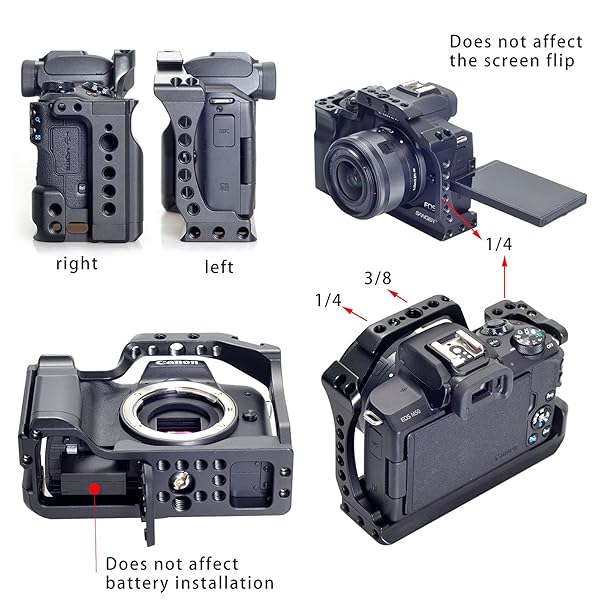 FocusFoto FocusFoto Camera Cage for Canon EOS M50/M5 - Aluminium Rig with Cold Shoe & Mounting Screws for Video Filmmaking - View 6 of 11