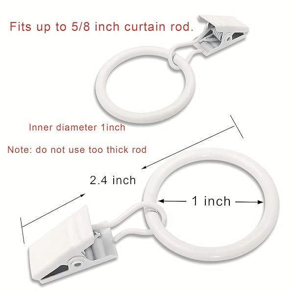 LLPJS LLPJS 44 Pack Curtain Rings with Clips for Drapery Bows 1 Inch Interior Diameter Fits 5/8 Inch Rod White - View 3 of 7