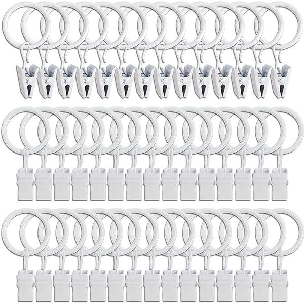 LLPJS LLPJS 44 Pack Curtain Rings with Clips for Drapery Bows 1 Inch Interior Diameter Fits 5/8 Inch Rod White - View 2 of 7