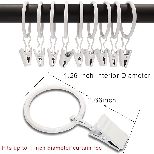 LLPJS LLPJS 40 Pack Curtain Rings with Clips for Drapery and Bows 1.26 Inch Interior Diameter Fits 1 Inch Rod White - View 3 of 7