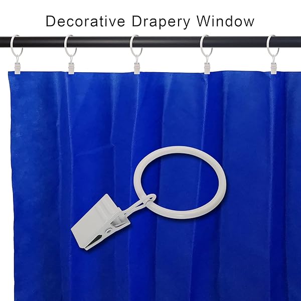 LLPJS LLPJS 40 Pack Curtain Rings with Clips for Drapery and Bows 1.26 Inch Interior Diameter Fits 1 Inch Rod White - View 5 of 7