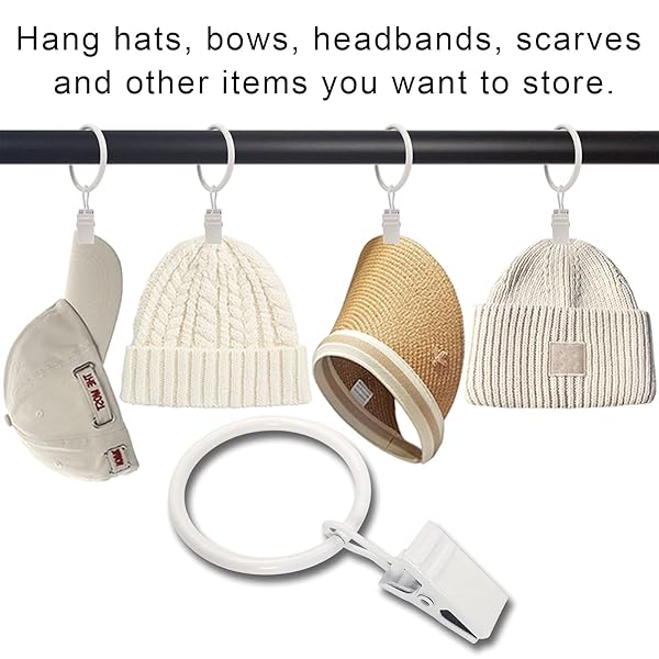 LLPJS LLPJS 40 Pack Curtain Rings with Clips for Drapery and Bows 1.26 Inch Interior Diameter Fits 1 Inch Rod White - View 7 of 7