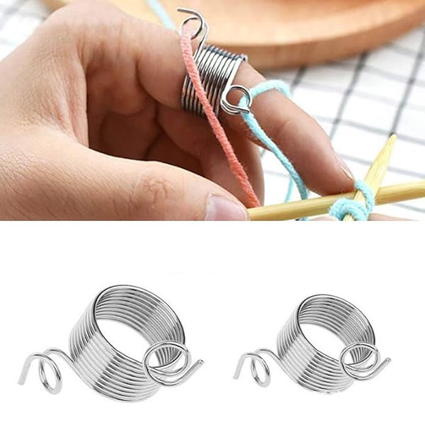Fdit Fdit Yarn Knitting Thimble Set of 2 Stainless Steel Coiled Finger Rings for Knitting Crafts Accessories Tool - View 4 of 8