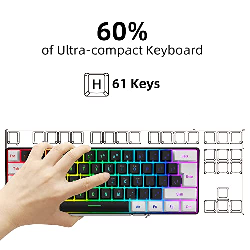 Snpurdiri Buy Snpurdiri 60% RGB Wired Gaming Keyboard - Ultra-Compact, Waterproof Mini Keyboard for PC Gamers in White & Black - View 3 of 9