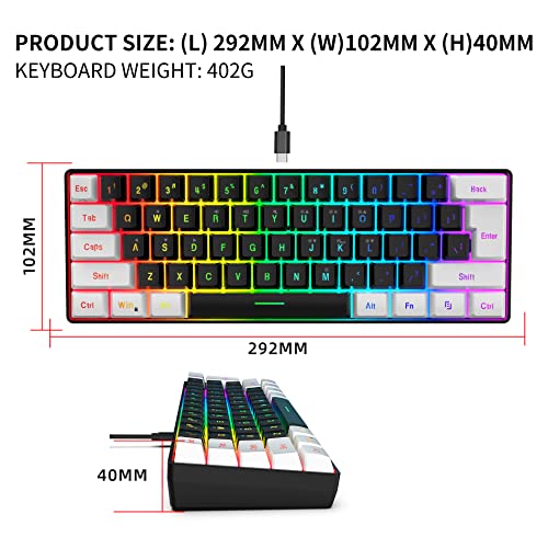 Snpurdiri Buy Snpurdiri 60% RGB Wired Gaming Keyboard - Ultra-Compact, Waterproof Mini Keyboard for PC Gamers in White & Black - View 7 of 9