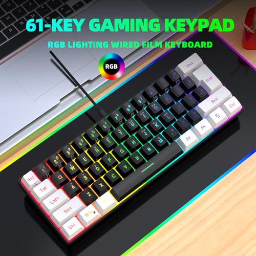 Snpurdiri Buy Snpurdiri 60% RGB Wired Gaming Keyboard - Ultra-Compact, Waterproof Mini Keyboard for PC Gamers in White & Black - View 8 of 9