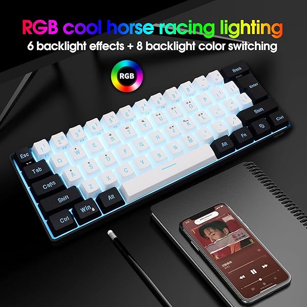 Snpurdiri Buy Snpurdiri 60% Wired RGB Gaming Keyboard - Compact, Waterproof, 61 Keys for PC/Mac - Perfect for Gamers & Travel! - View 6 of 10