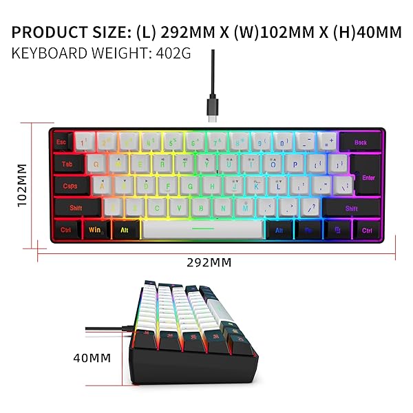 Snpurdiri Buy Snpurdiri 60% Wired RGB Gaming Keyboard - Compact, Waterproof, 61 Keys for PC/Mac - Perfect for Gamers & Travel! - View 8 of 10
