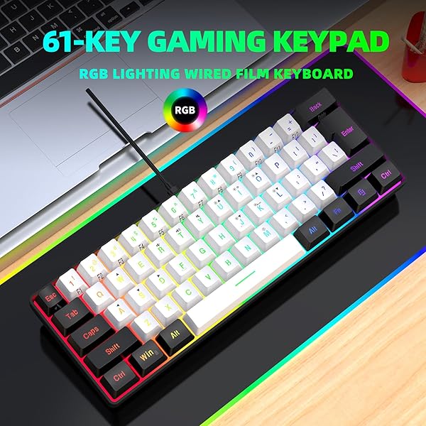 Snpurdiri Buy Snpurdiri 60% Wired RGB Gaming Keyboard - Compact, Waterproof, 61 Keys for PC/Mac - Perfect for Gamers & Travel! - View 9 of 10
