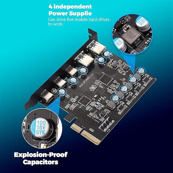 YEELIYA PCIe to USB 3.2/3.1 Gen 2 Card - 10Gbps 5-Port USB Hub for Windows, Linux & Mac - View 5 of 8