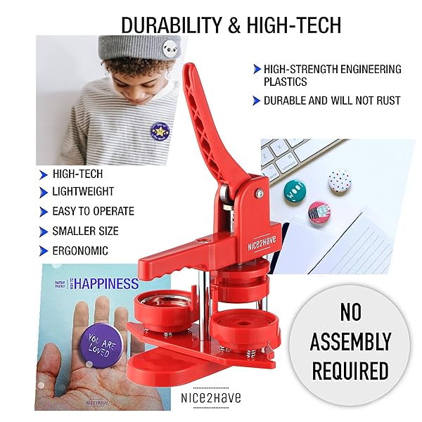 nice2have Nice2Have Button Maker Machine 2.25 inch with 100 Buttons 5 Bottle Openers 5 Fridge Magnets and 500 Free Designs Installation Free Pin Maker - View 4 of 7