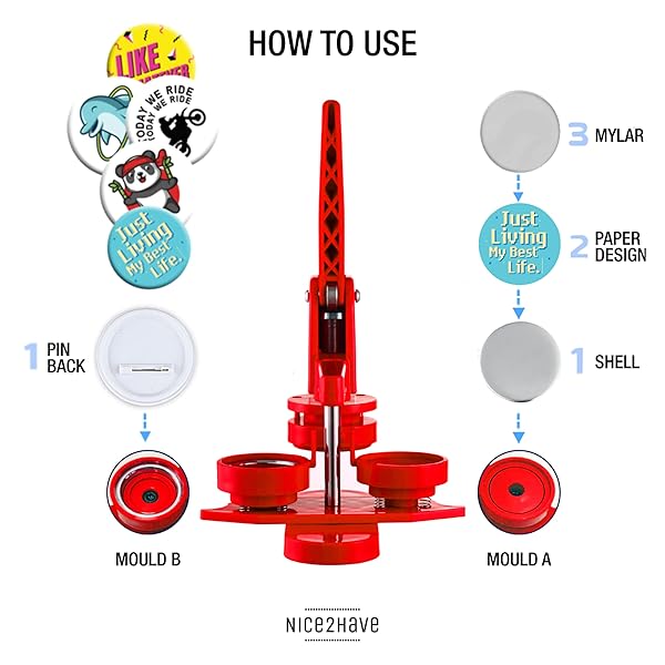 nice2have Nice2Have Button Maker Machine 2.25 inch with 100 Buttons 5 Bottle Openers 5 Fridge Magnets and 500 Free Designs Installation Free Pin Maker - View 5 of 7