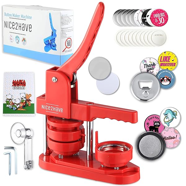 nice2have Nice2Have Button Maker Machine 2.25 inch with 100 Buttons 5 Bottle Openers 5 Fridge Magnets and 500 Free Designs Installation Free Pin Maker - View 2 of 7