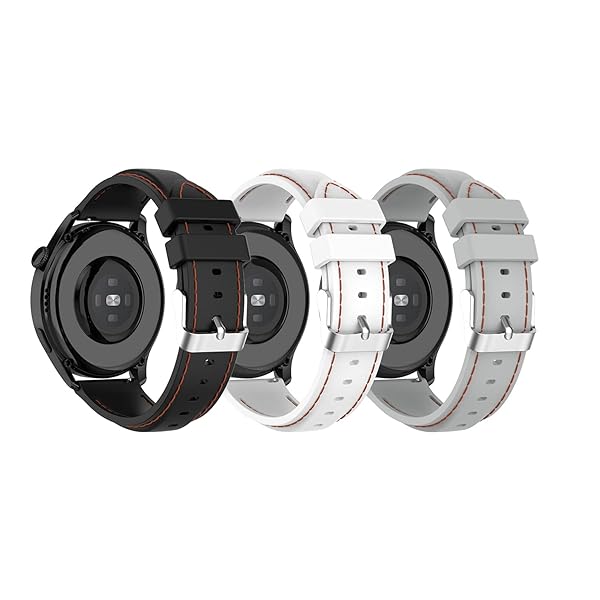 Chofit 22MM Silicone Replacement Wristband Strap 3 Pack for Huawei Watch GT2 GT2 Pro GT2e GT Active Watch 3 Watch 3 Pro Black Gray White
