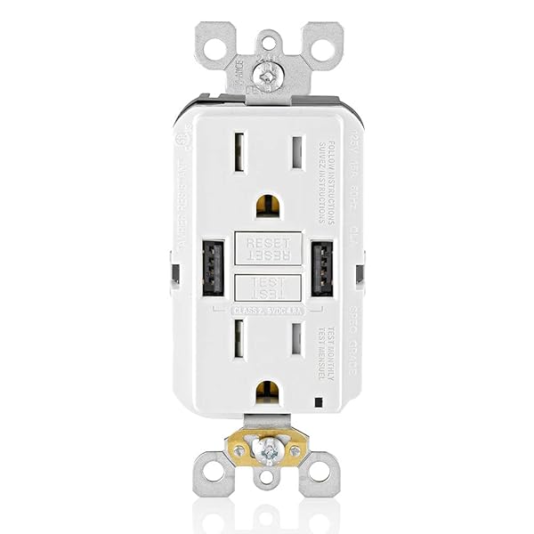 Leviton Leviton GUSB1-W SmartlockPro GFCI Outlet: 15A USB Charger for Smartphones & Tablets - White