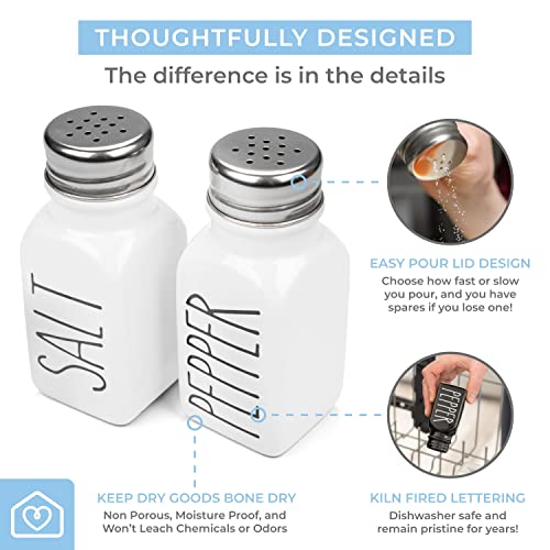 Heartland Home Heartland Home Farmhouse Ceramic Salt and Pepper Shakers Set 100 Percent Stoneware Kitchen Essential with Extra Lids White Shaker Set - View 4 of 10