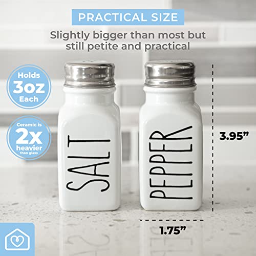 Heartland Home Heartland Home Farmhouse Ceramic Salt and Pepper Shakers Set 100 Percent Stoneware Kitchen Essential with Extra Lids White Shaker Set - View 5 of 10