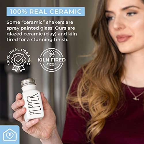 Heartland Home Heartland Home Farmhouse Ceramic Salt and Pepper Shakers Set 100 Percent Stoneware Kitchen Essential with Extra Lids White Shaker Set - View 6 of 10