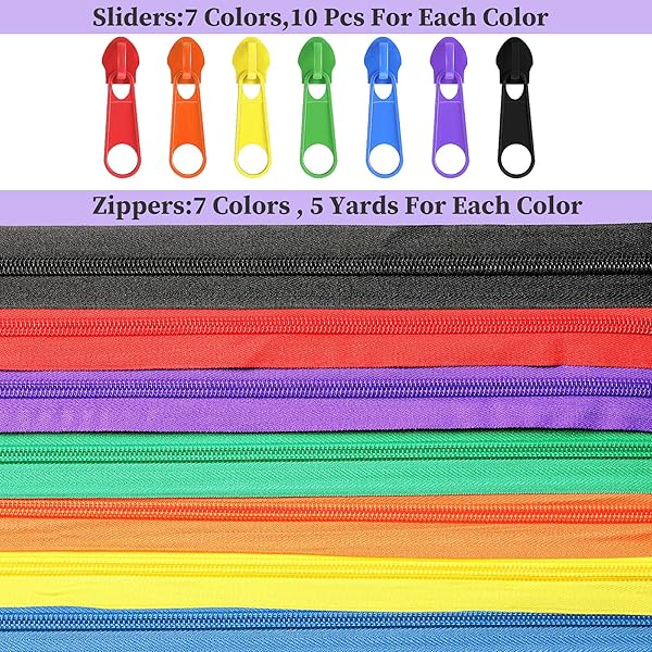 Syhood 35 Yards Assorted Colors Nylon Coil Zippers with 70 Zipper Sliders for DIY Sewing and Tailoring Craft Supplies - View 4 of 7