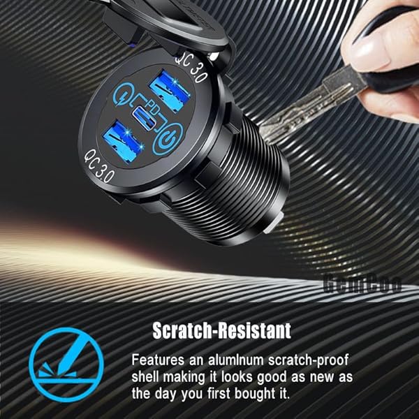 GemCoo PD Type C Car Charger Socket 2 Packs with Dual Quick Charge 3.0 Ports 60W USB C Triple 12V Waterproof Aluminum for Car Boat Marine RV - View 5 of 9