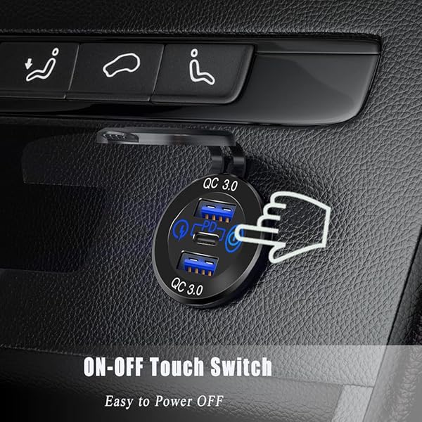 GemCoo PD Type C Car Charger Socket 2 Packs with Dual Quick Charge 3.0 Ports 60W USB C Triple 12V Waterproof Aluminum for Car Boat Marine RV - View 6 of 9