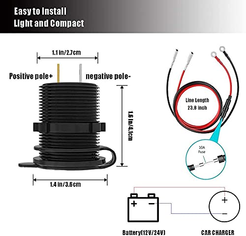 GemCoo PD Type C Car Charger Socket 2 Packs with Dual Quick Charge 3.0 Ports 60W USB C Triple 12V Waterproof Aluminum for Car Boat Marine RV - View 8 of 9