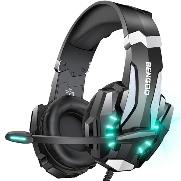BENGOO BENGOO G9000 Gaming Headset: Noise Cancelling, LED Light, Soft Earmuffs for PS4, PS5, Xbox One & PC