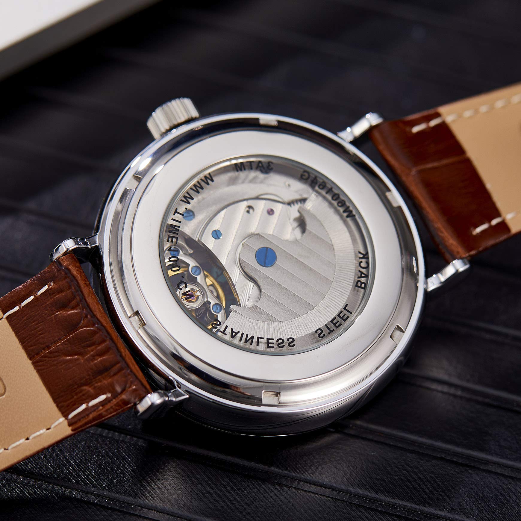 TIME100 TIME100 Men's Luxury Automatic Mechanical Skeleton Tourbillon Leather Watch Waterproof Luminous Moon Phase Dress Wrist Watch - View 7 of 8