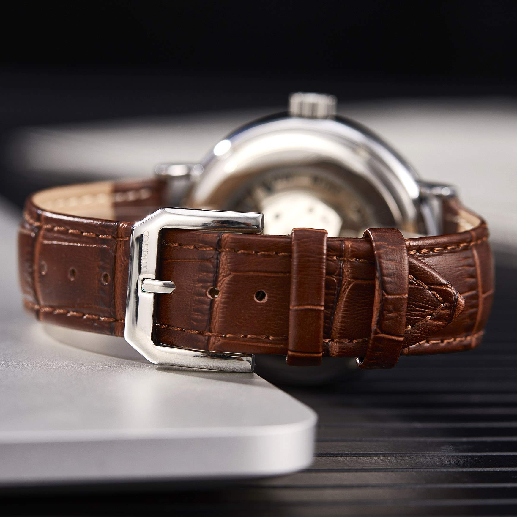 TIME100 TIME100 Men's Luxury Automatic Mechanical Skeleton Tourbillon Leather Watch Waterproof Luminous Moon Phase Dress Wrist Watch - View 8 of 8