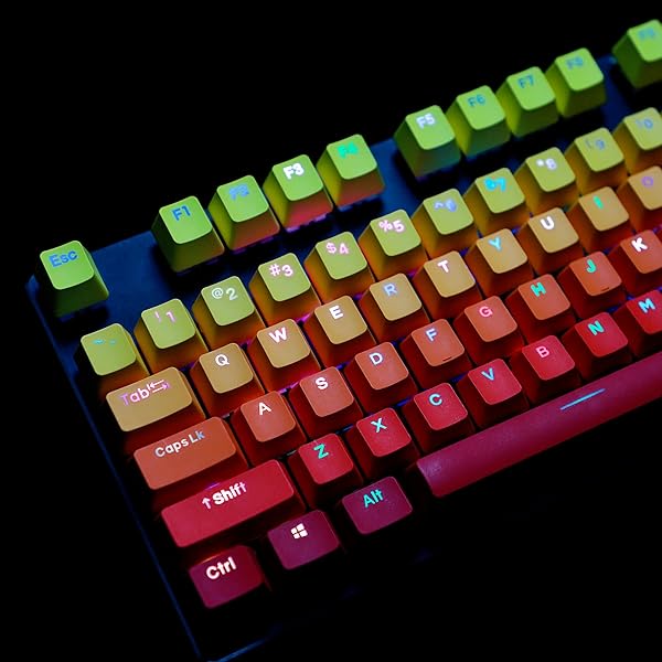 YMDK YMDK Double Shot 108 Dyed PBT Rainbow Carbon Sunset Keycap for MX Switches Mechanical Keyboard Yellow Red Gradient Only Keycap - View 7 of 9