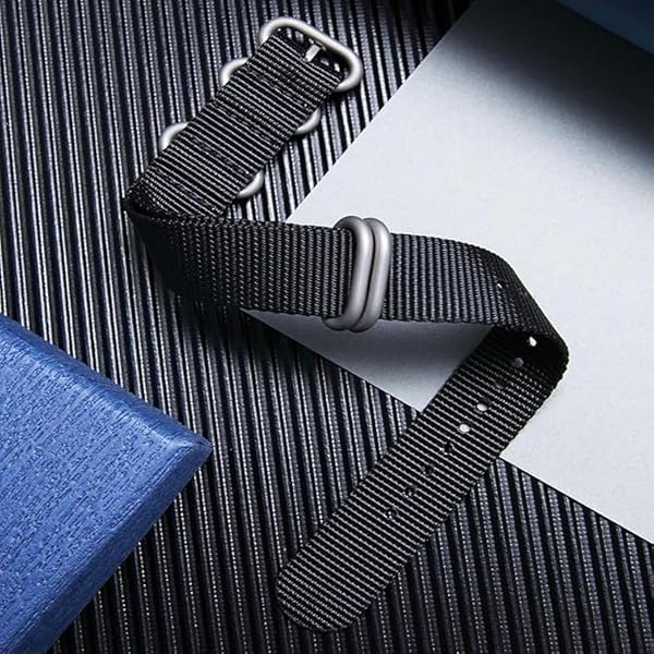 BINLUN BINLUN Premium Nylon Watch Strap Thick Multicolor Bands for Men Women 18mm to 24mm with Heavy Duty Stainless Steel Buckle Black Silver 22mm - View 3 of 9