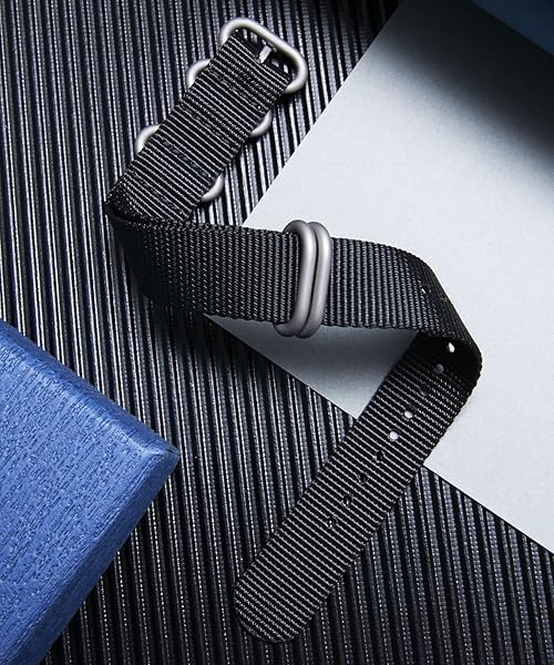 BINLUN BINLUN Premium Nylon Watch Strap Thick Multicolor Bands for Men Women 18mm to 24mm with Heavy Duty Stainless Steel Buckle Black Silver 22mm - View 8 of 9