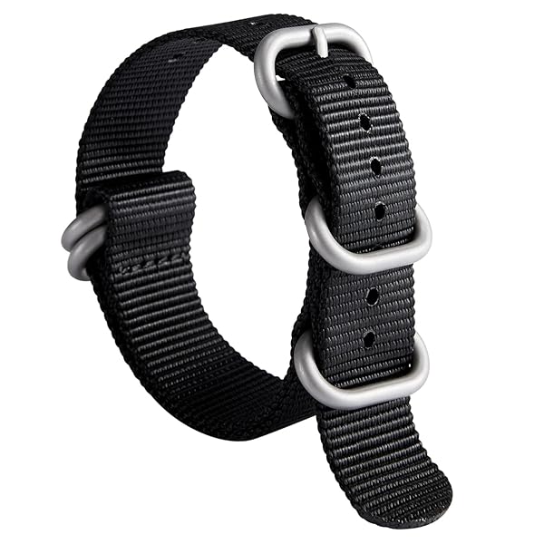 BINLUN Premium Nylon Watch Strap Thick Multicolor Bands for Men Women 18mm to 24mm with Heavy Duty Stainless Steel Buckle Black Silver 22mm