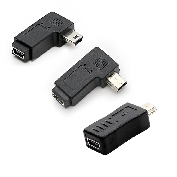 RGZHUIFZ 3 Pack Mini USB 5 Pin Male-Female Adapter - 90 Degree Left & Right Angled Connectors