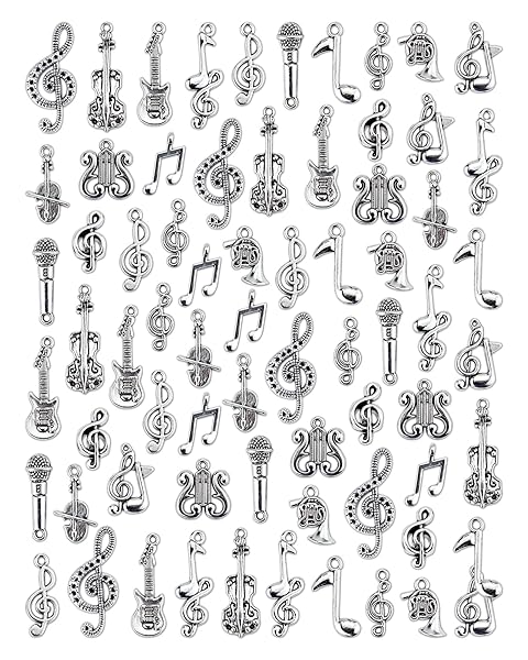 JIALEEY JIALEEY 70PCS Music Charms Multistyle Musical Instrument Notes Pendants for DIY Jewelry Making Necklace Bracelet Earrings Crafting Antique Silver