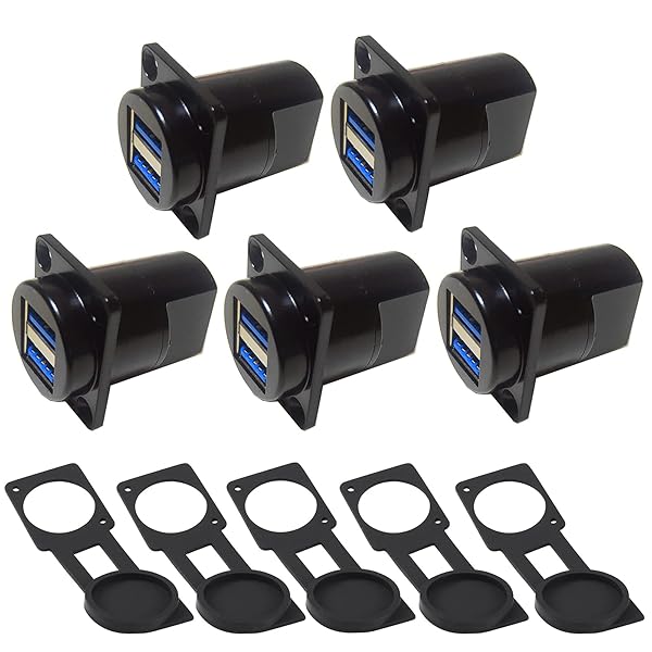 ANMBEST 5PCS Dual USB 3.0 IP67 Waterproof Connector - Panel Mount Female Coupler with Dust Cap