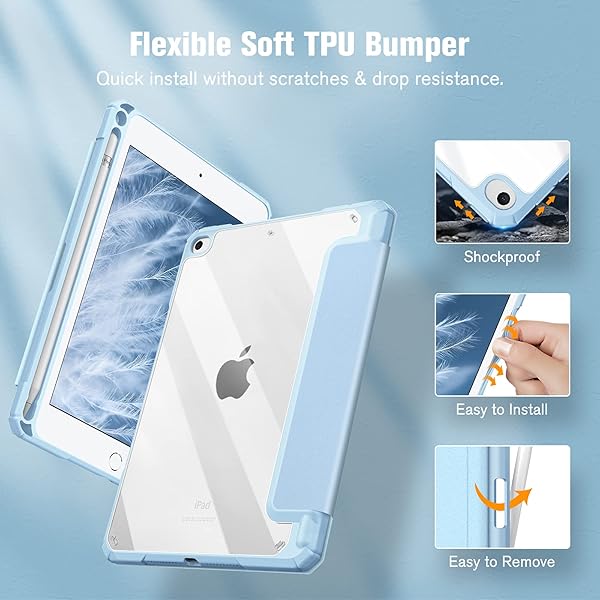 FINTIE Fintie Hybrid Slim Case for iPad Mini 5th and 4th Generation with Built-in Pencil Holder Shockproof Clear Back Shell Sky Blue - View 6 of 10