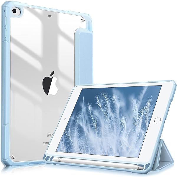 Fintie Hybrid Slim Case for iPad Mini 5th and 4th Generation with Built-in Pencil Holder Shockproof Clear Back Shell Sky Blue