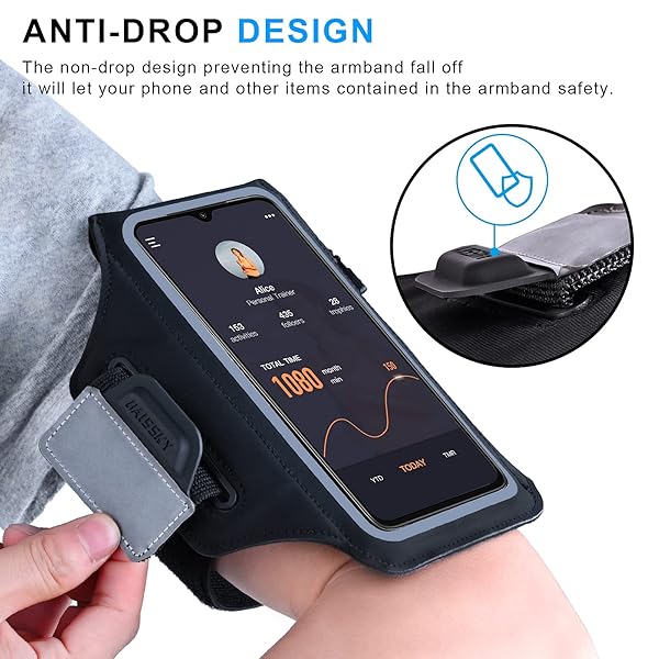 HAISSKY Water Resistant Running Armband with Earphone Bag for iPhone 14 13 12 Pro Galaxy S21 S20 Fits 6.4 inch Phone with Zipper Slot for Keys - View 4 of 9